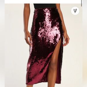 Throwing Sparkles Shiny Burgundy Sequin Midi Skirt size Medium